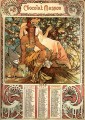 Manhood 1897 calendario checo Art Nouveau distintivo Alphonse Mucha